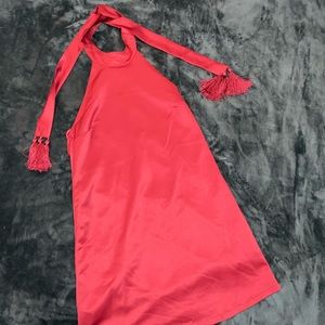 Maroon/Dark Red Silk Halter Dress